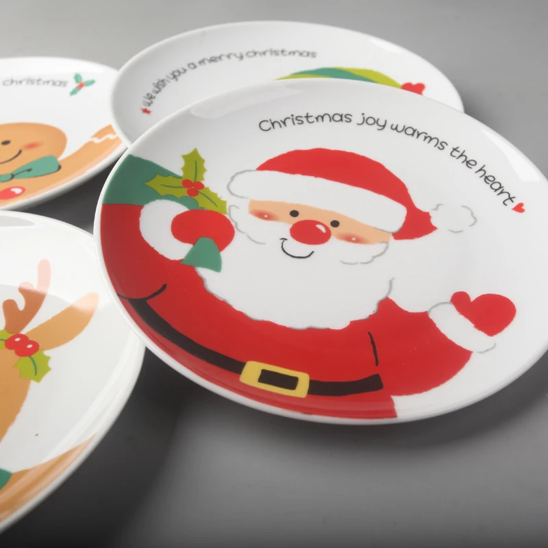 8 inch Christmas Santa Claus round ceramic dish tableware sashimi plate sushi snack cake steak salad storage decorative plate