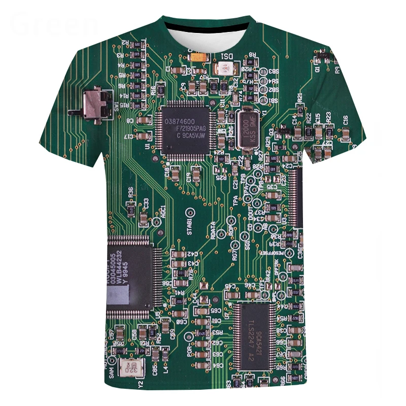 

Футболка с электронным чипом в стиле хип-хоп для мужчин и женщин, футболка оверсайз с 3D-принтом машины, Стильная летняя футболка в стиле Хара...