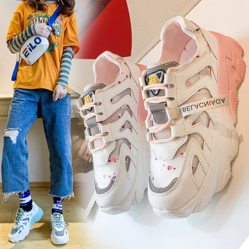 

2020 new spring and summer sports women's shoes wild thick bottom white fashion matching casual daddy tide shoes Z737