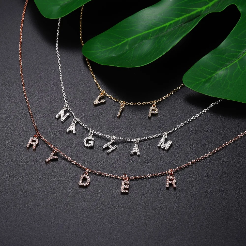LUER Name Initial Necklace  Christmas Gift Name Necklace Gold  Dangle Name Necklace  Letter Name Necklace  Silver Name