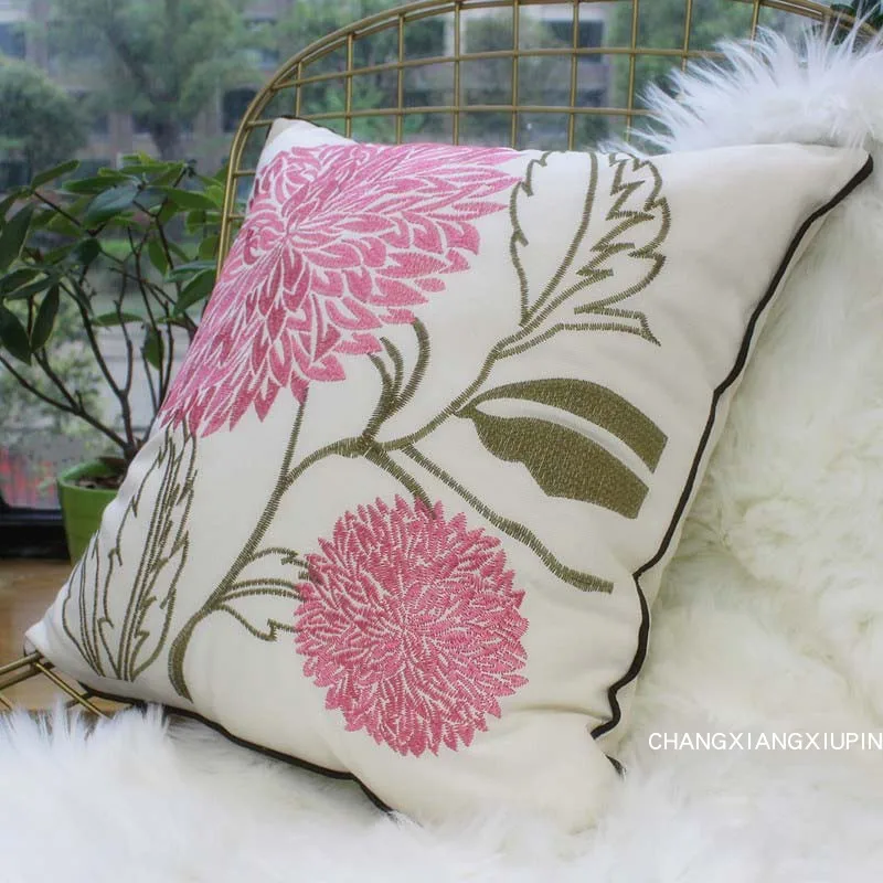 Embroidered Pastoral Floral Cushion Hydrangea cotton chair sofa cushion modern home decor Rectangle pillow drop shipping |