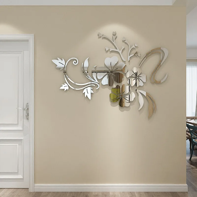 Зеркальные настенные стикеры сделай сам весенний натуральный элегантный цветок