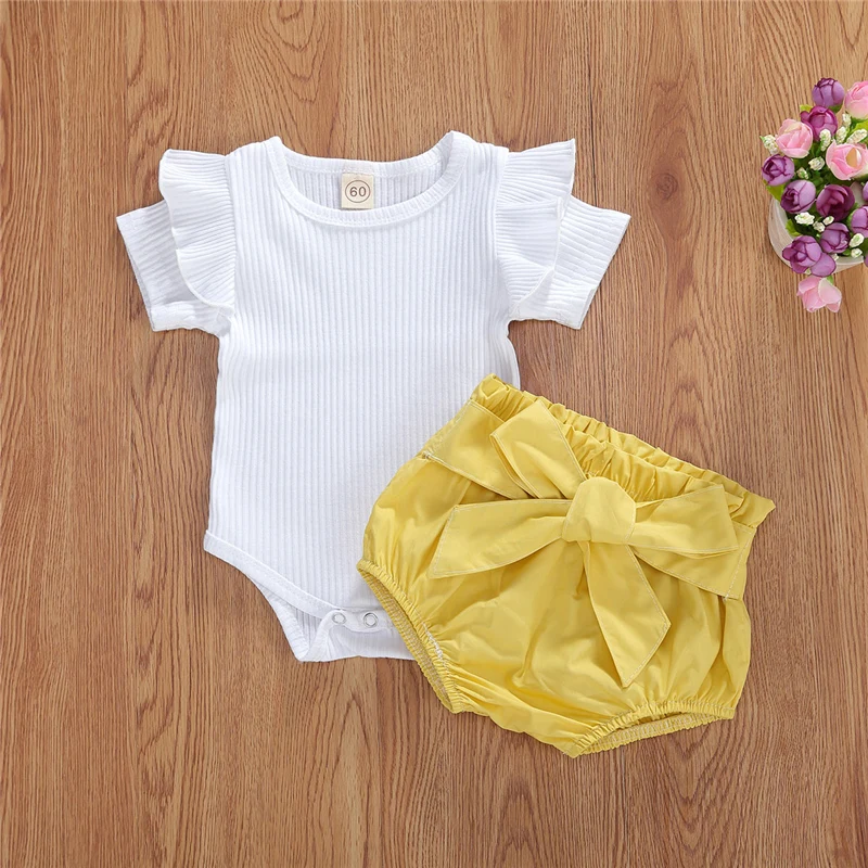 Одежда для новорожденных девочек комплекты маленьких однотонные шорты и штаны
