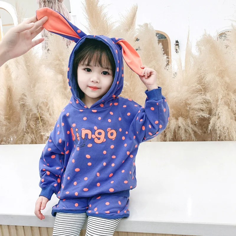 

New Cotton Rabbit Spring Summer Children's Clothes Baby Girls Sweatshirts + Pants 2pcs/Set Kids Birthday Gift Teenage Clothing