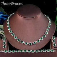 threegraces 3pcs high quality green cubic zirconia classic silver color african women wedding party costume jewelry sets tz562