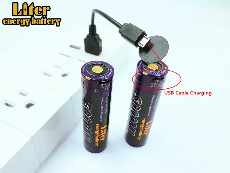 

2PCS Liter energy battery USB 18650 3500mAh 3.7V Li-ion Rechargebale battery USB 5000ML Li-ion battery + USB wire