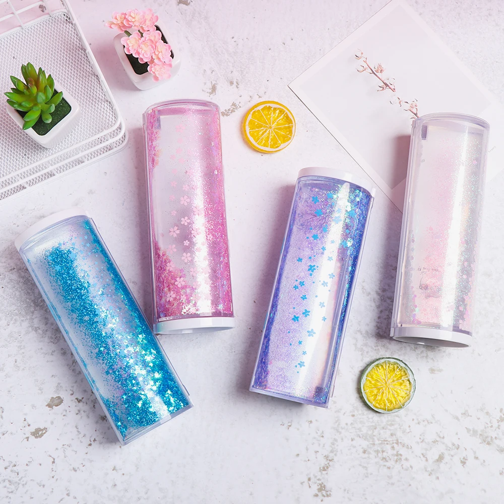 1 шт. креативный полупрозрачный цилиндрический пенал с зыбучим песком