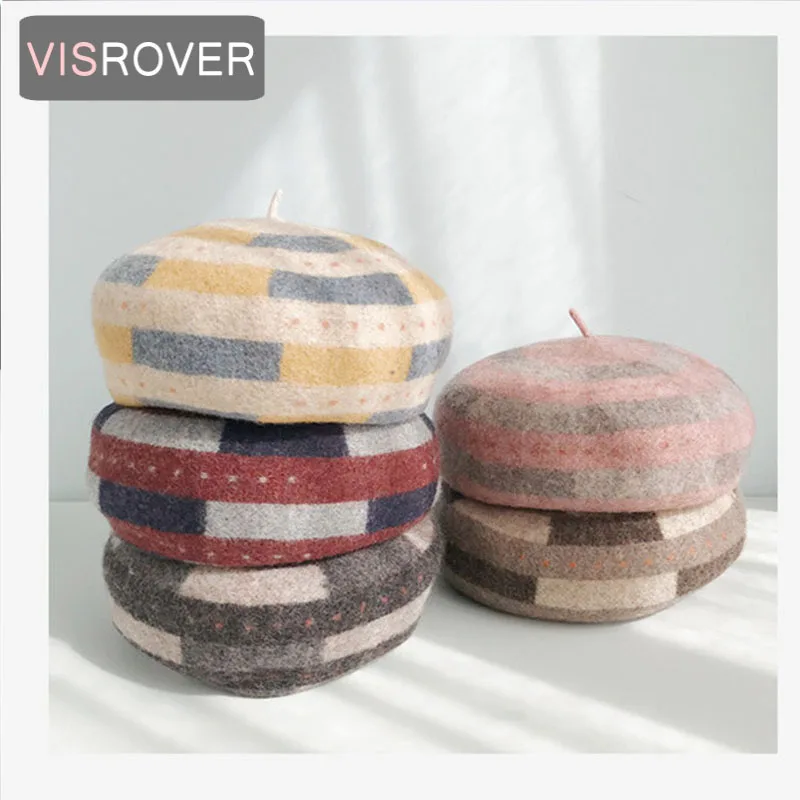 VISROVER зимняя женская шерстяная берет Женская вязаная шерстяная шапка с рисунком геометрии осенне-зимняя шапка наивысшего качества Женская Boina