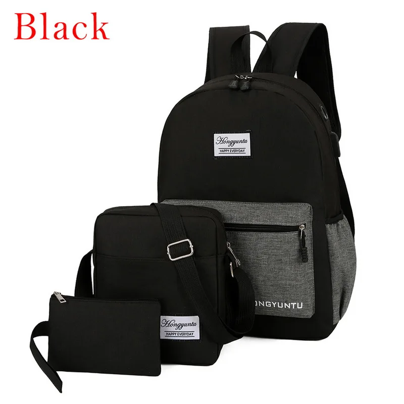 black3 MoneRffi зарядка через usb холст рюкзак 3 шт./компл. Для женщин школьные женские школьные сумки, школьные рюкзаки для девочек-подростков человек Студент Книга сумка обувь мальчиков - Цвет: black3