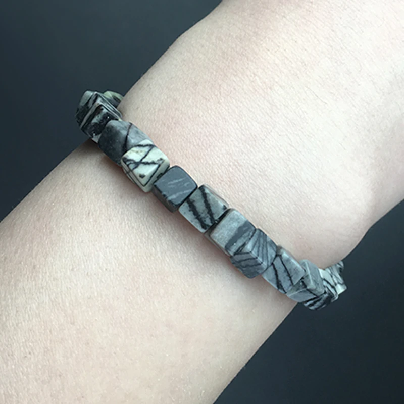 

Natural Square Shape Natural Black White Line Stone Loose Spacer Beads for Jewelry Making DIY Charms Bracelet Necklace 15''6*6mm