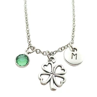 four leaf clover necklace birthstone creative initial letter monogram fashion jewelry women christmas gifts accessories pendant