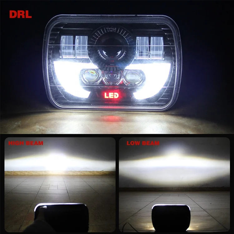 

6x7 Rectangular LED Headlight With DRL Demon Eyes 7x6 Inch LED Headlight Headlamp for Truck Motorcycle
