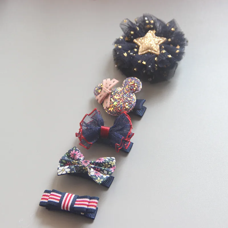 5 шт./упак. с цветочным узором и бантом детские заколки для волос девочек модные