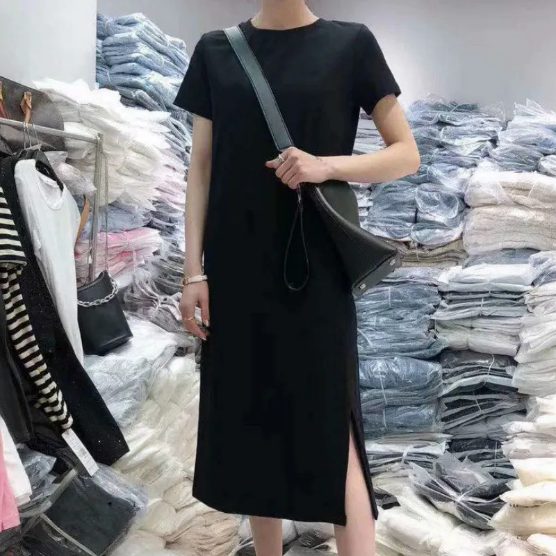 Платье футболка женское средней длины с принтом букв Модный повседневный