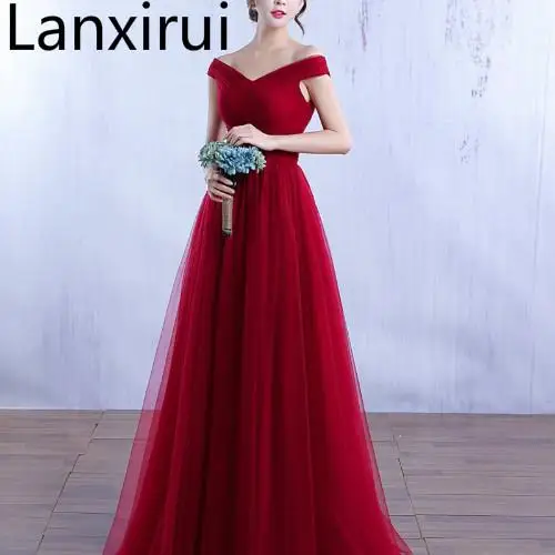 Elegant Off The Shoulder Tulle Dress V Neck Bodycon Wedding Party Dress Burgundy /Red /Pink Evening Party Maxi Dress Vestidos