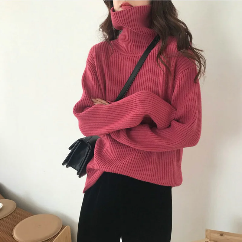 

2020 Winter Turtleneck Sweater Women Korean Knitted Sweaters Oversized Ribbed Warm Female Pullovers Soft Solid Tops