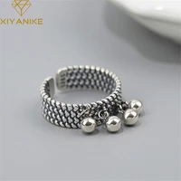 xiyanike silver color new glossy round bead ring female retro distressed multilayer woven handmade jewelry accessories