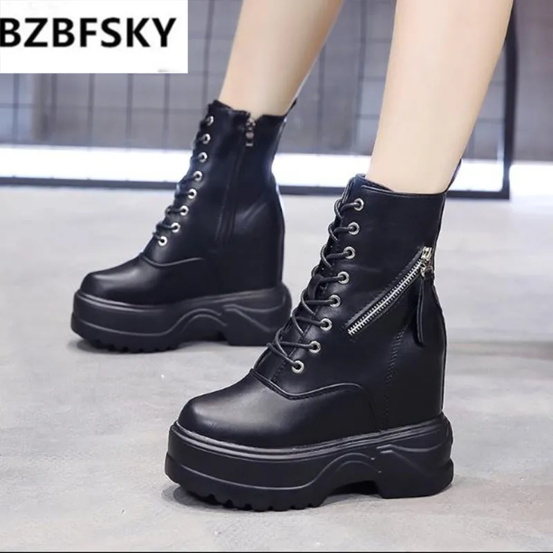 

BZBFSKY Inner heightening 2021 new thick-soled inner heightening middle tube boots women's spring and autumn British style boots