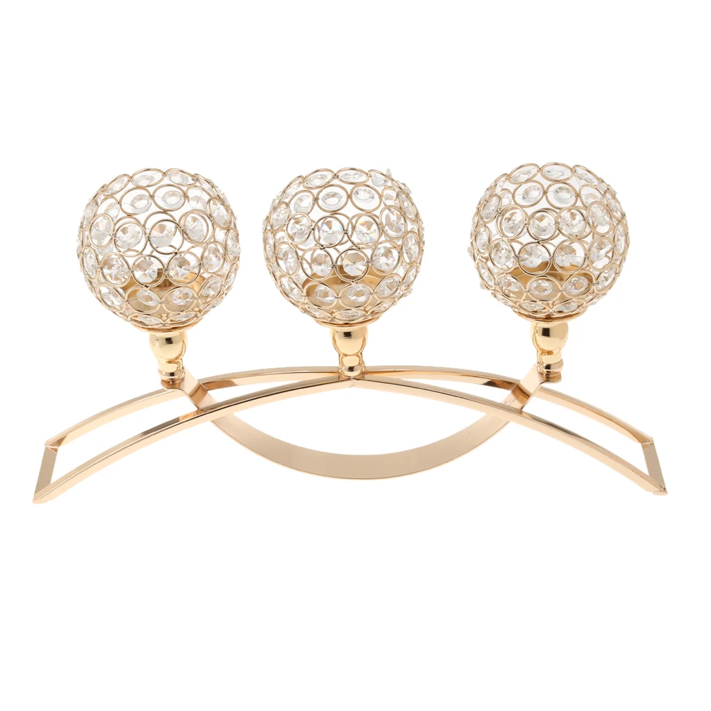 Crystal Metal Candle Holder Wedding Hotel Banquet Candlestick Table Romantic Centerpiece 3-Arm Candelabra Silver Gold | Дом и сад