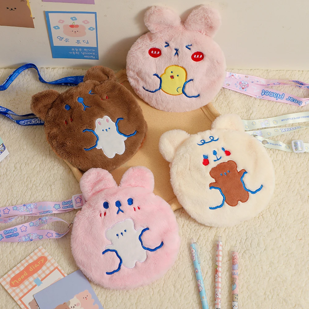 

Bolsas Feminina Soft Plush Hand Warmer Shoulder Bag Cartoon Bear Bunny Print Handbag Autumn Winter Cute Hot Water Bottle Bags