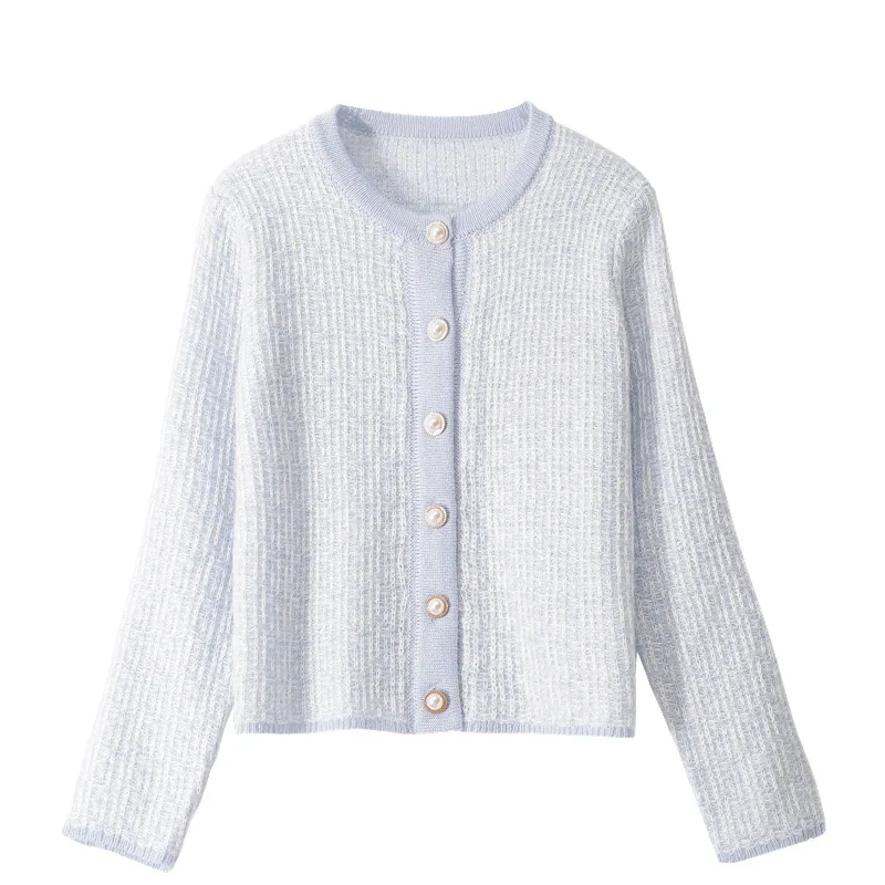 Женский кашемировый кардиган с длинным рукавом синий повседневный трикотажный