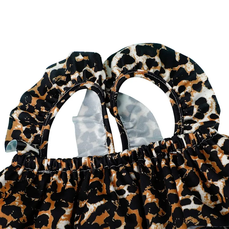 

Children Kids Girl Summer Fashion Bathing Suit Leopard Print Halter Strap Swimwear Girls Swimsuit Two-piece Suit