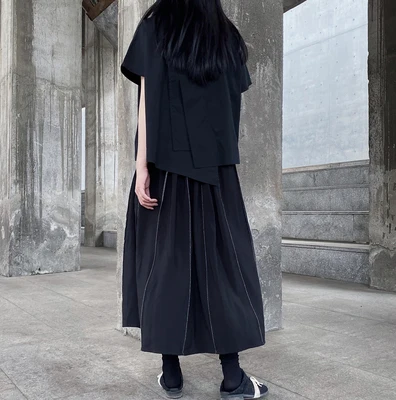 Темная серия новой нишевой домашней нестандартной рубашки с разрезом сзади