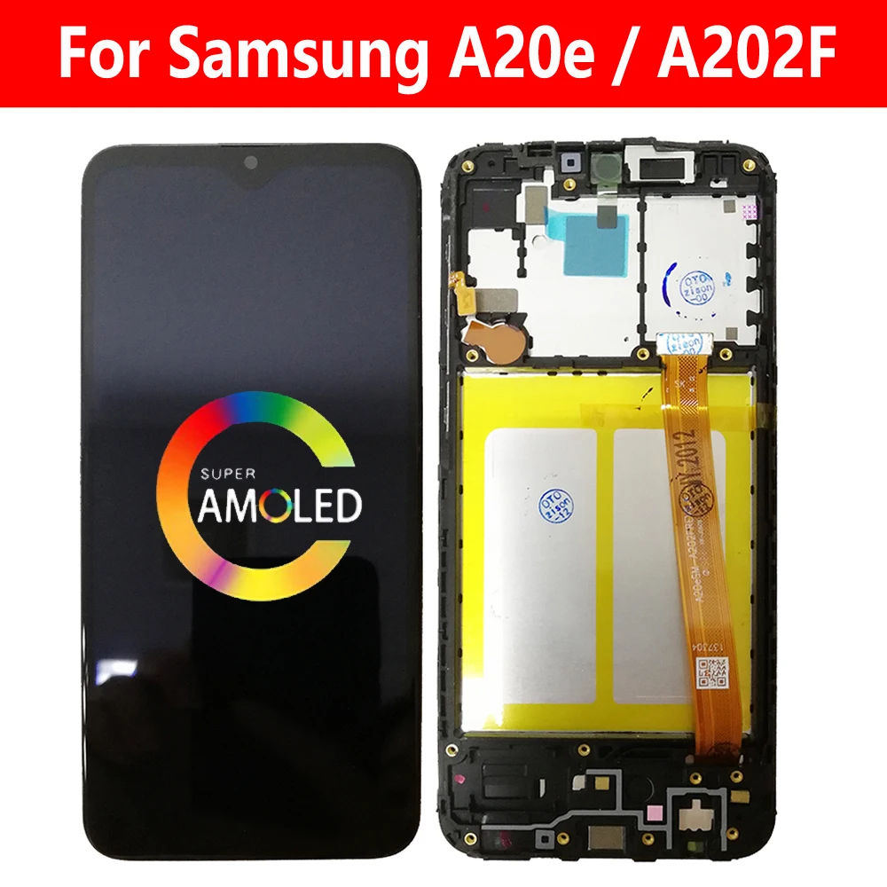 Для Samsung Galaxy A20e 2019 LCD A202F дисплей с рамкой A202 SM-A202F/DS сенсорный экран дигитайзер в сборе Super AMOLED запчасти