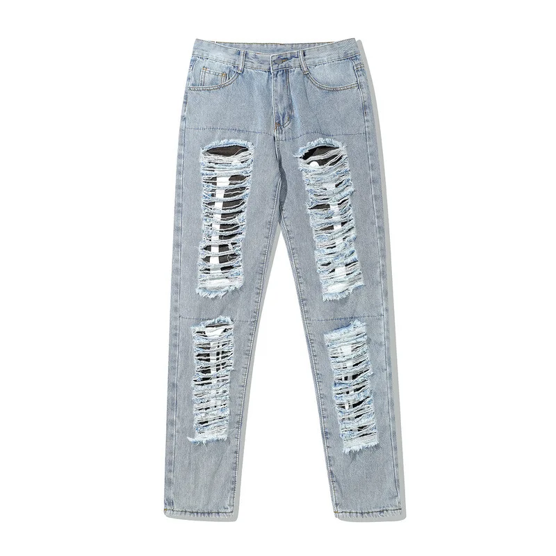 2022 Smiley Face Embroidery Hole Ripped Retro Men Hip Hop Slim Jeans Trousers Punk Male Denim Pants New Fashion Pantalon Homme