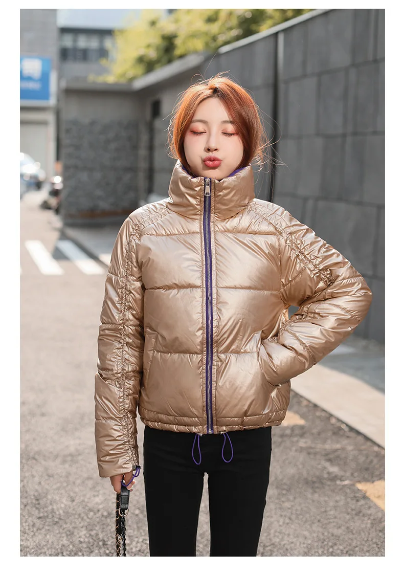 Полосатые женские короткие пальто и куртки повседневная теплая Модная зимняя