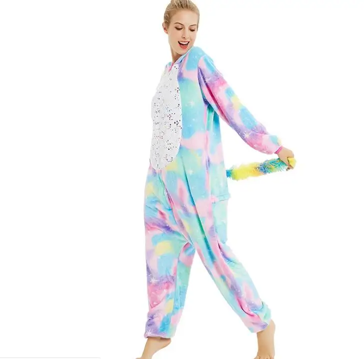 Новинка фланелевые кигуруми Комбинезоны для взрослых со звездами единорогом