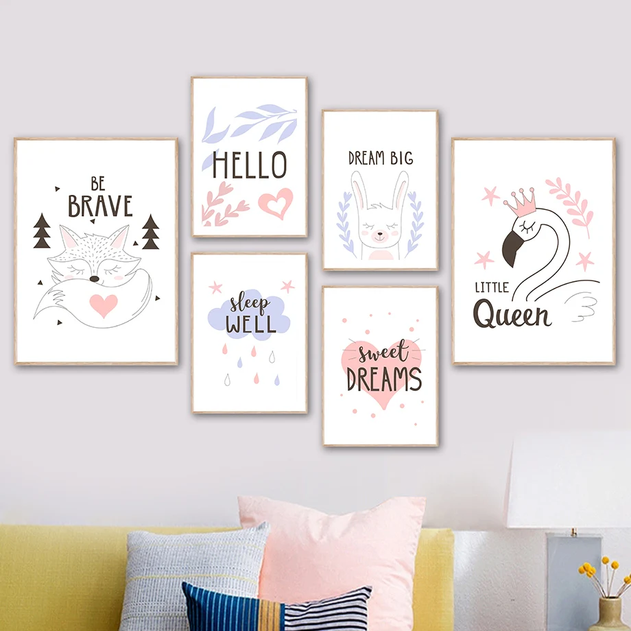 

Fox Bunny Swan Crown Heart Cloud Star Quote Wall Art Canvas Painting Nordic Posters And Prints Wall Pictures Kids Room Decor