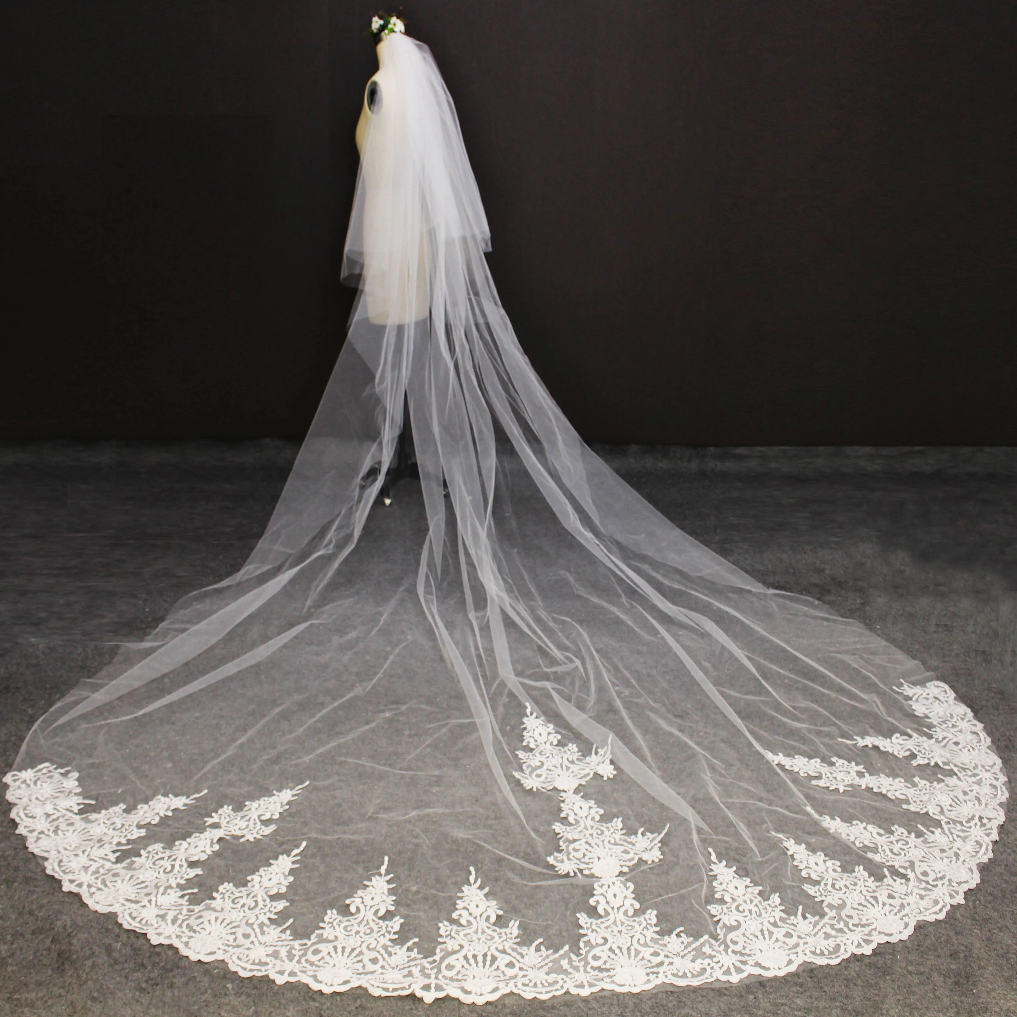 Накидка для лица 2 слоя Длинная свадебная вуаль 4 метра кружевная С румяной т