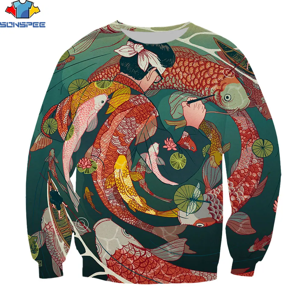 

SONSPEE 3D Japanese Famous Painting Fashion 3D Without Cap Sweatshirts Harajuku Print Sweatshirts Female Pullovers Clothes Tops