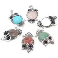 natural stone gem shell owl pendant rose quartz agate opal handmade crafts diy necklace jewelry accessories gift making 30x55mm