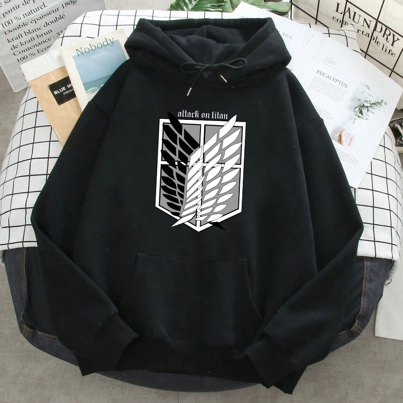 

Hoodies Attack on Titan Print Fleece Casual Warm Sweatshirts 2021 Autumn Spring Loose Pockets Streetwear Graphic Hoody COTTON