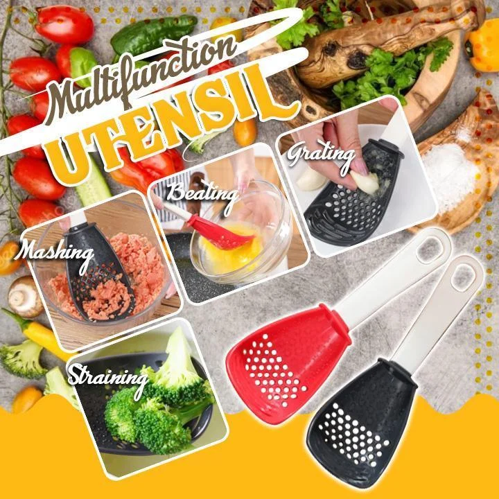 

New Multifunctional Kitchen Cooking Spoon Heat-resistant Hanging Hole Innovative Potato Garlic Press Colander Spoon