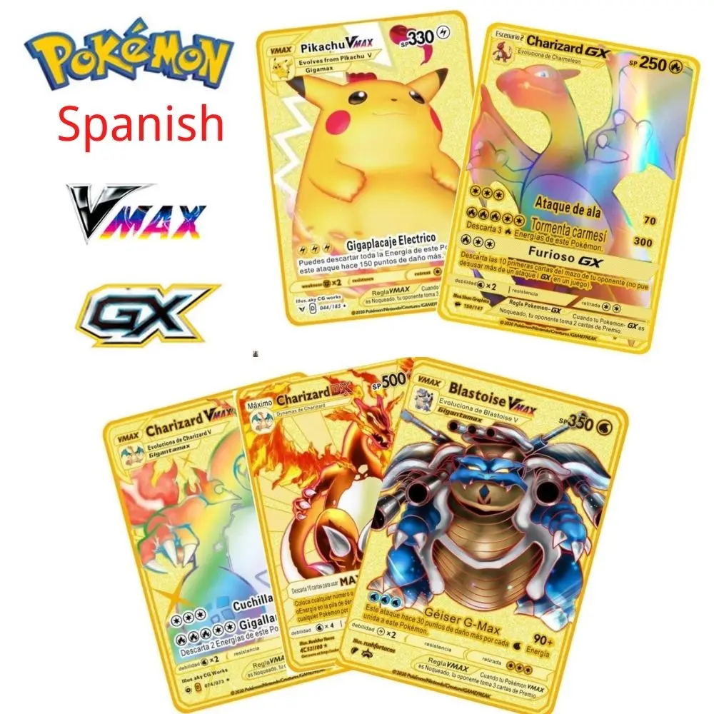 

NEW Pokemon Cards Metal DIY Card Pikachu Charizard Golden Limited Edition Kids Gift Game Collection Cards