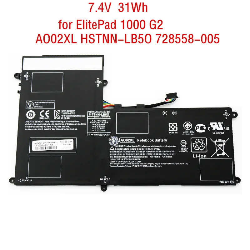 

Genuine AO02XL Tablet Battery for HP ElitePad 1000 G2 Tablet HSTNN-LB5O HSTNN-IB5Q HSTNN-C78C 728250-421 728558-005