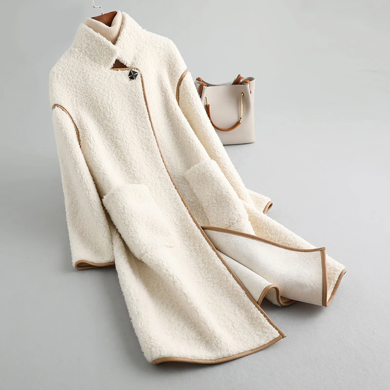 beige Зимнее женское меховое пальто из 18% шерсти, смешанный Акрил, Полиэстер, теплая куртка, меховое пальто для девочек, Женская куртка, пальто A19078 - Цвет: beige