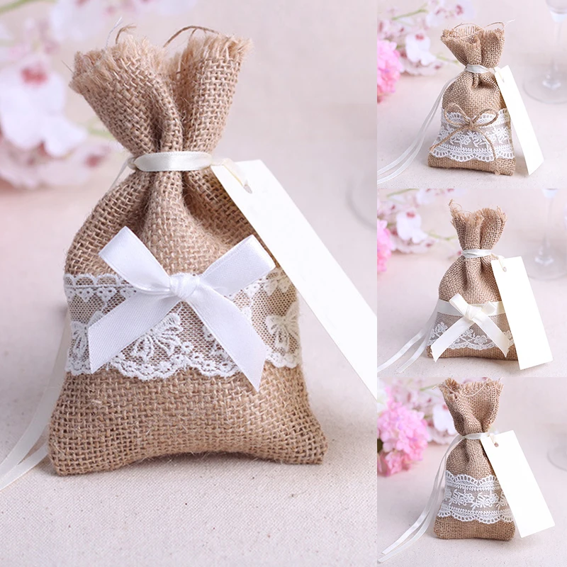 Уплотненные тканевые мешочки Льняная сумка на шнурке свадебный браслет