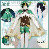 anime game genshin impact cosplay venti costume party dress with wig adult women halloween carnival cos clothing outfit