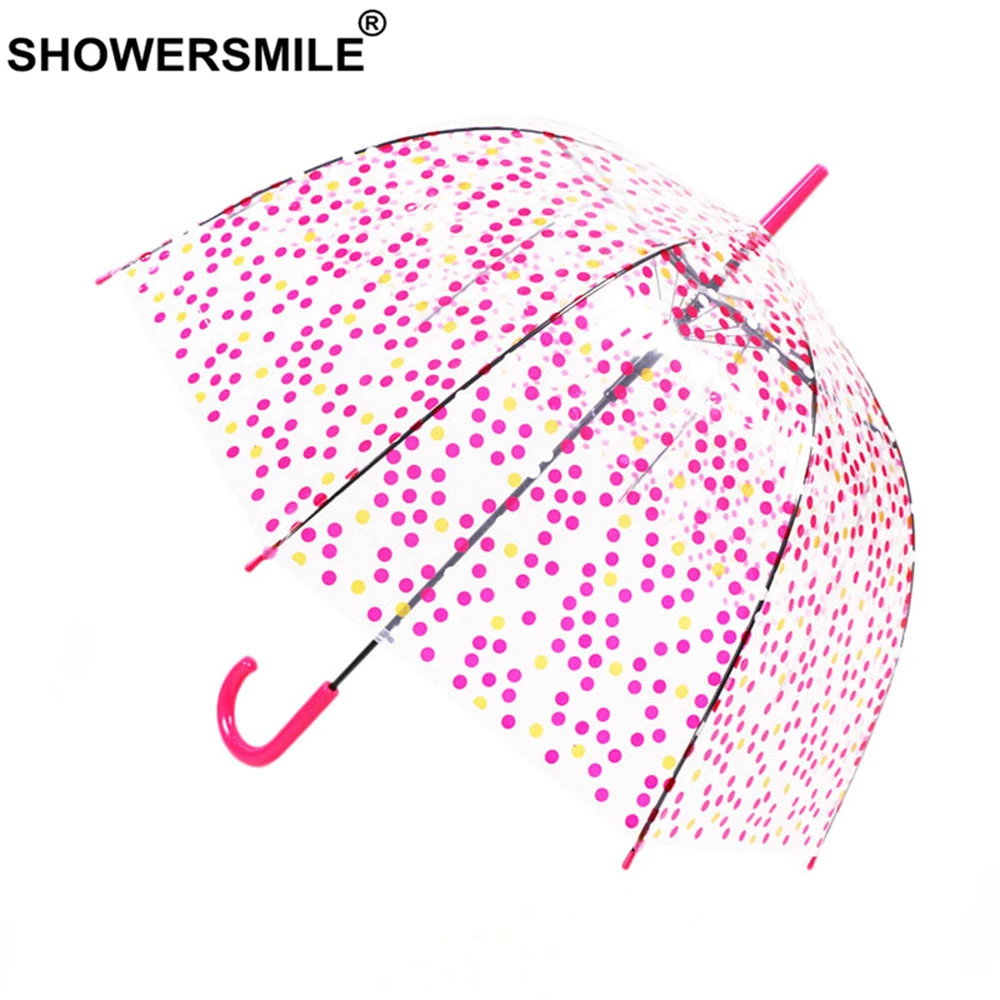 Прозрачный Зонт от дождя SHOWERSMILE с длинной ручкой женские зонтики в горошек
