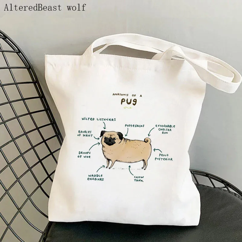 

Women Shopper bag anatomy pug Printed Kawaii Bag Harajuku Shopping Canvas Shopper Bag girl handbag Tote Shoulder Lady Bag