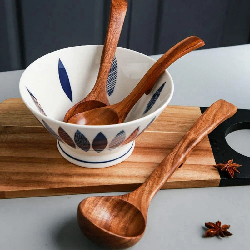 

Wooden Spoon Set, 3 Pcs Ladle Kitchen Cooking Utensils Acacia Wood Spoons Set