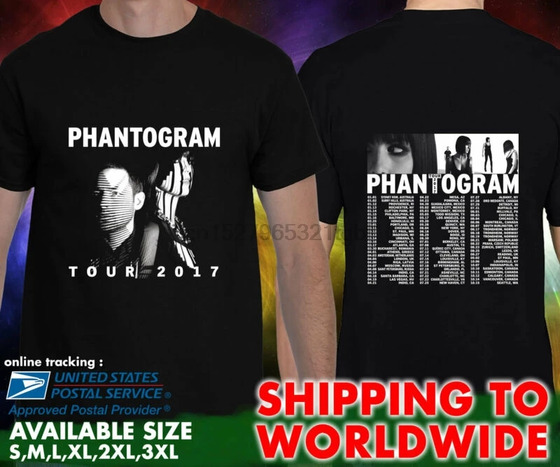 1_PHANTOGRAM World Tour Dates 2017 черная футболка унисекс 100% хлопок| |