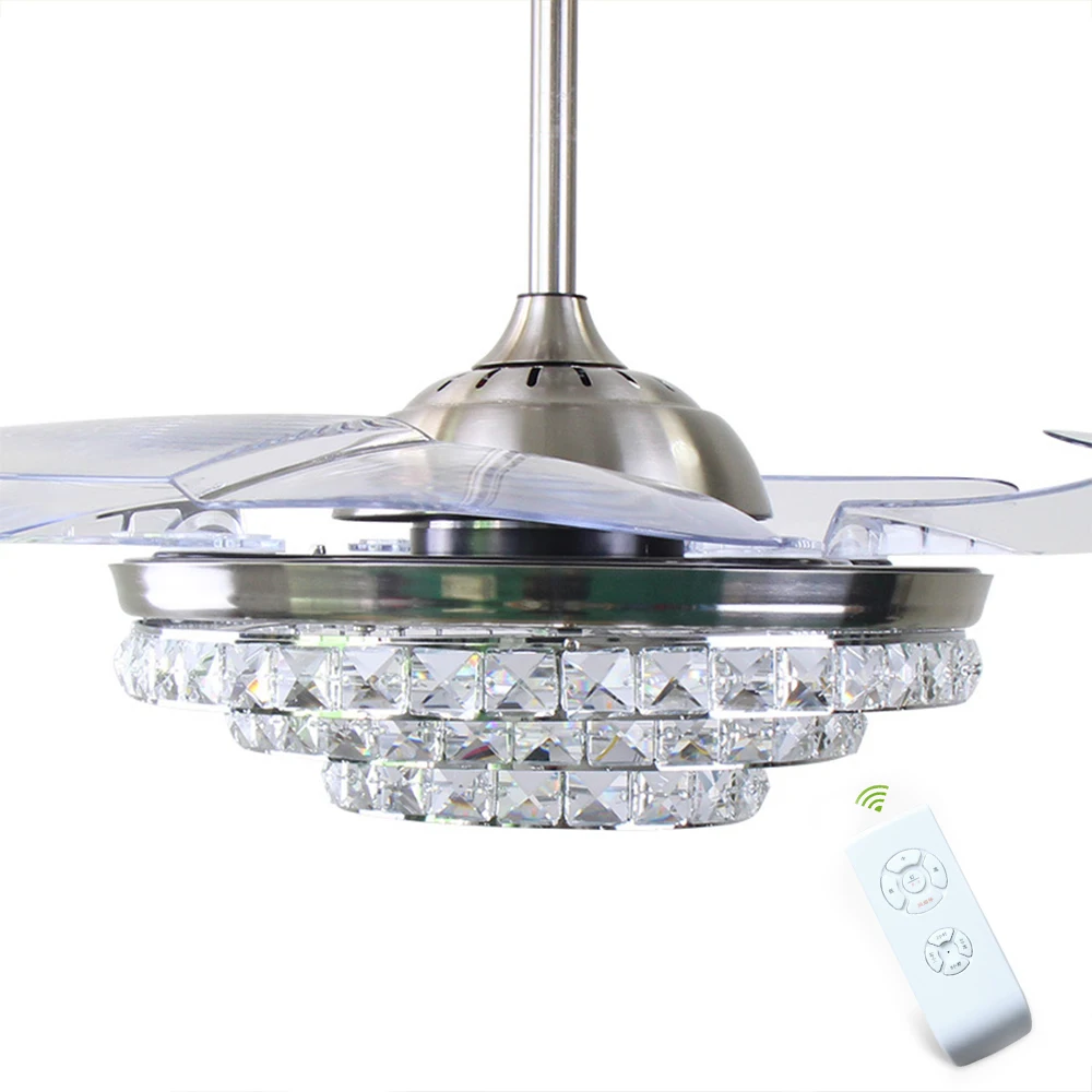 Современный 42 дюймовый светодиодный потолочный вентилятор с кристаллами пульт