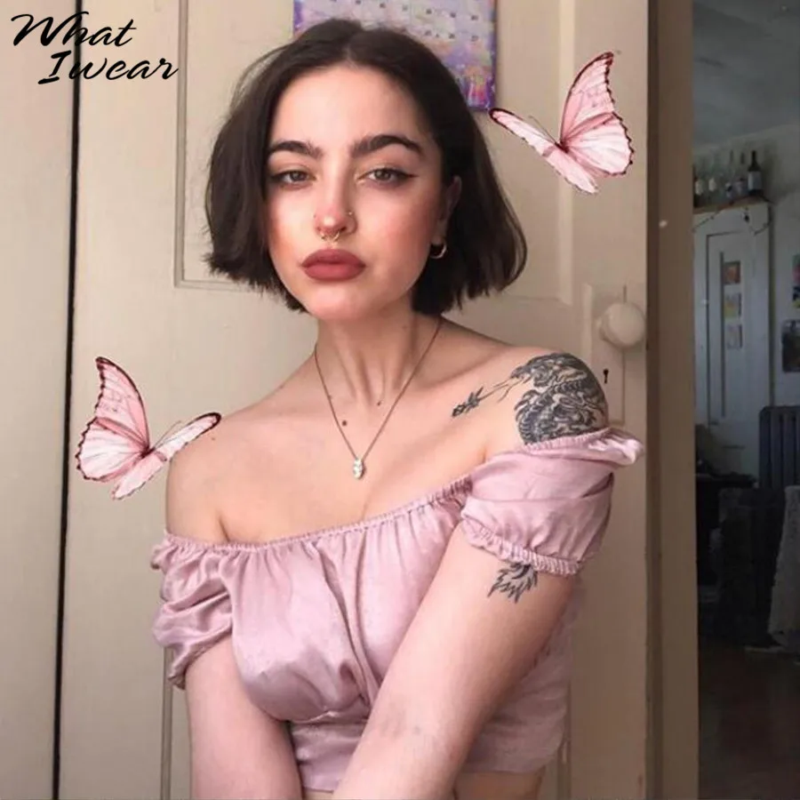 Женская облегающая футболка с вырезом лодочкой укороченный топ коротким рукавом