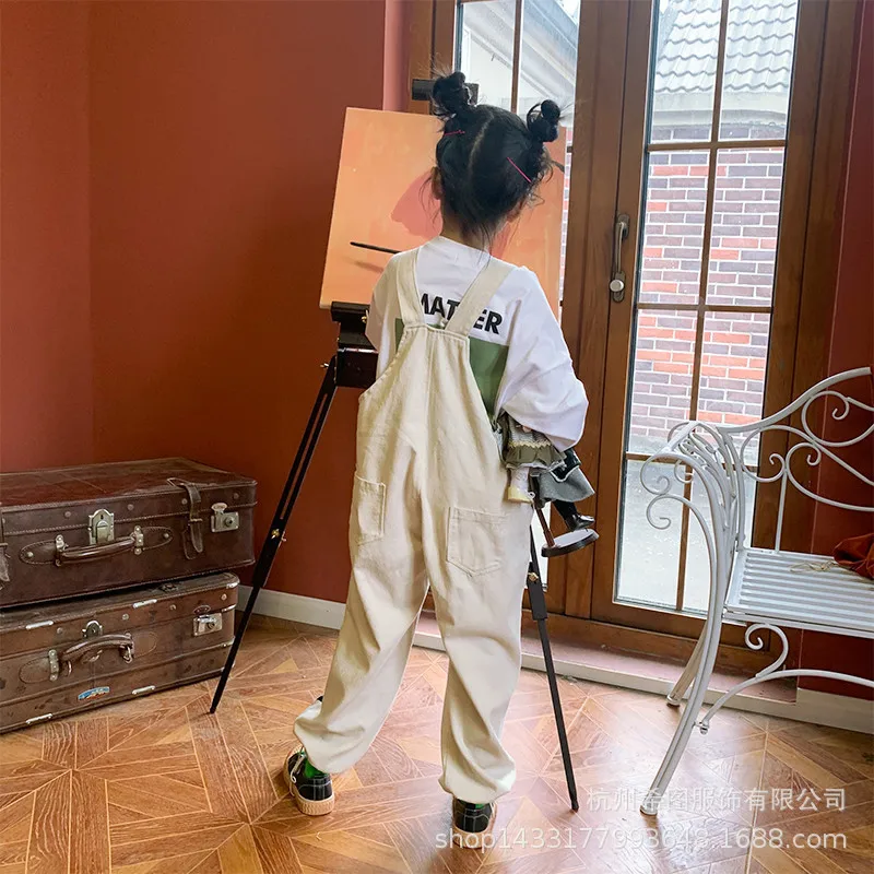 Новинка Весна 2020 штаны для девочек корейские Мультяшные с задним ремнем