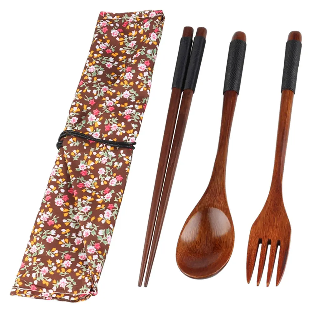 Портативная посуда деревянные столовые приборы наборы с полезной ложкой вилки